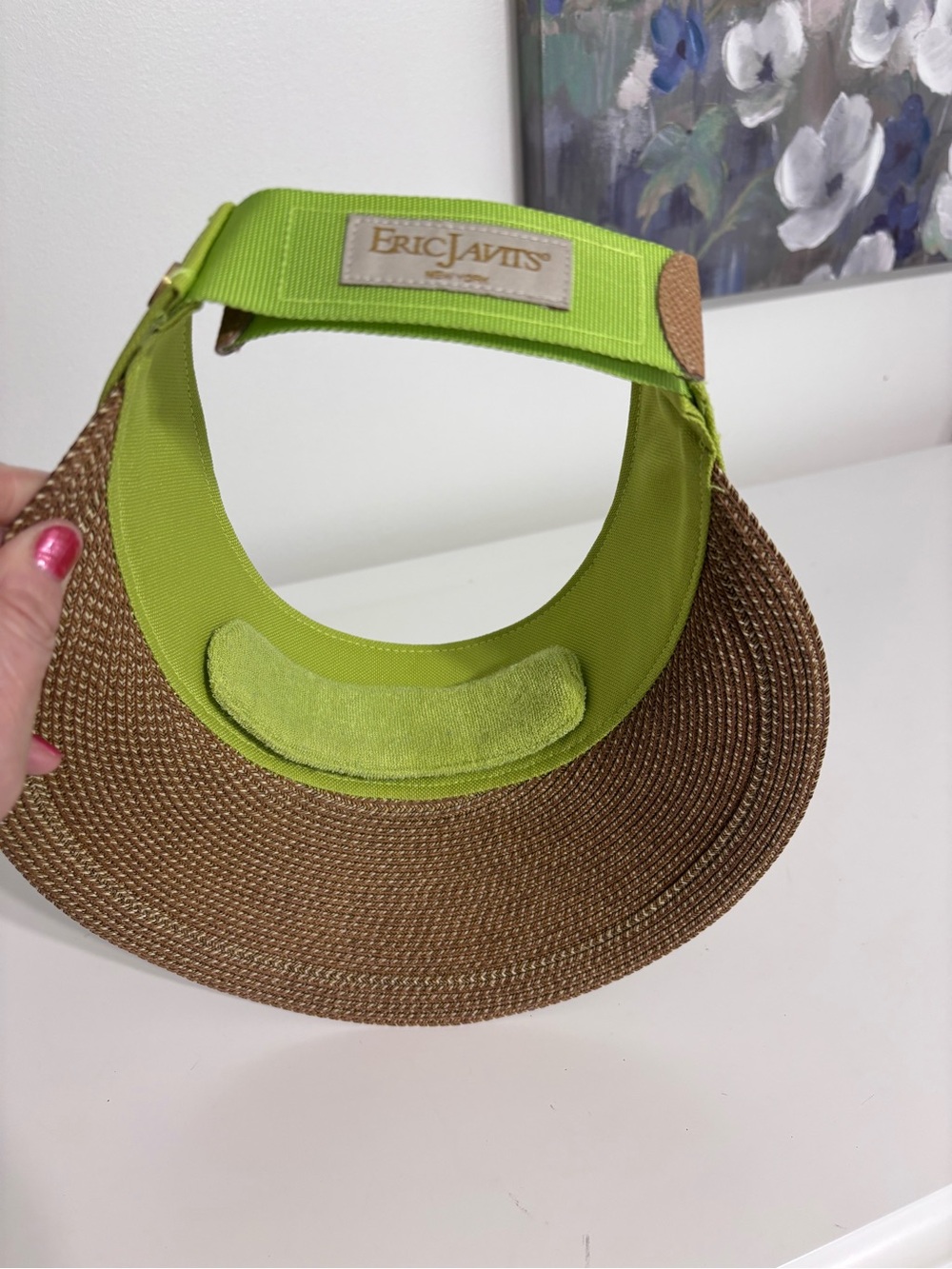 ERIC JAVITS NEW YORK CHAMP VISOR LIME GREEN Squishee UPF 50 Packable Sun Hat EUC - Picture 3 of 11